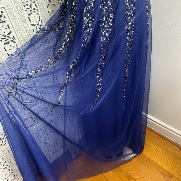 Goddiva London Navy Blue Off Shoulder Sequin Fairycore Formal Event Prom Dress - Picture 3 of 9